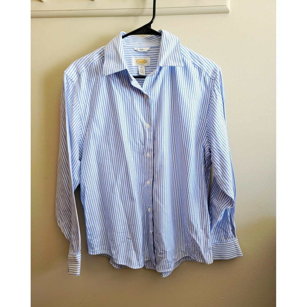 Talbots Women's Dress Shirt 100% Cotton Wrinkle Resistant L/S 10 Blue Stripe EUC